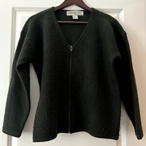 RARE VINTAGE Crystal Kobe Wool Forrest Green Zip Up V-Neck - Small